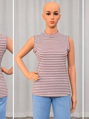 Lisa Rinna Collection Sleeveless Ribbed Tank in White and Burgundy